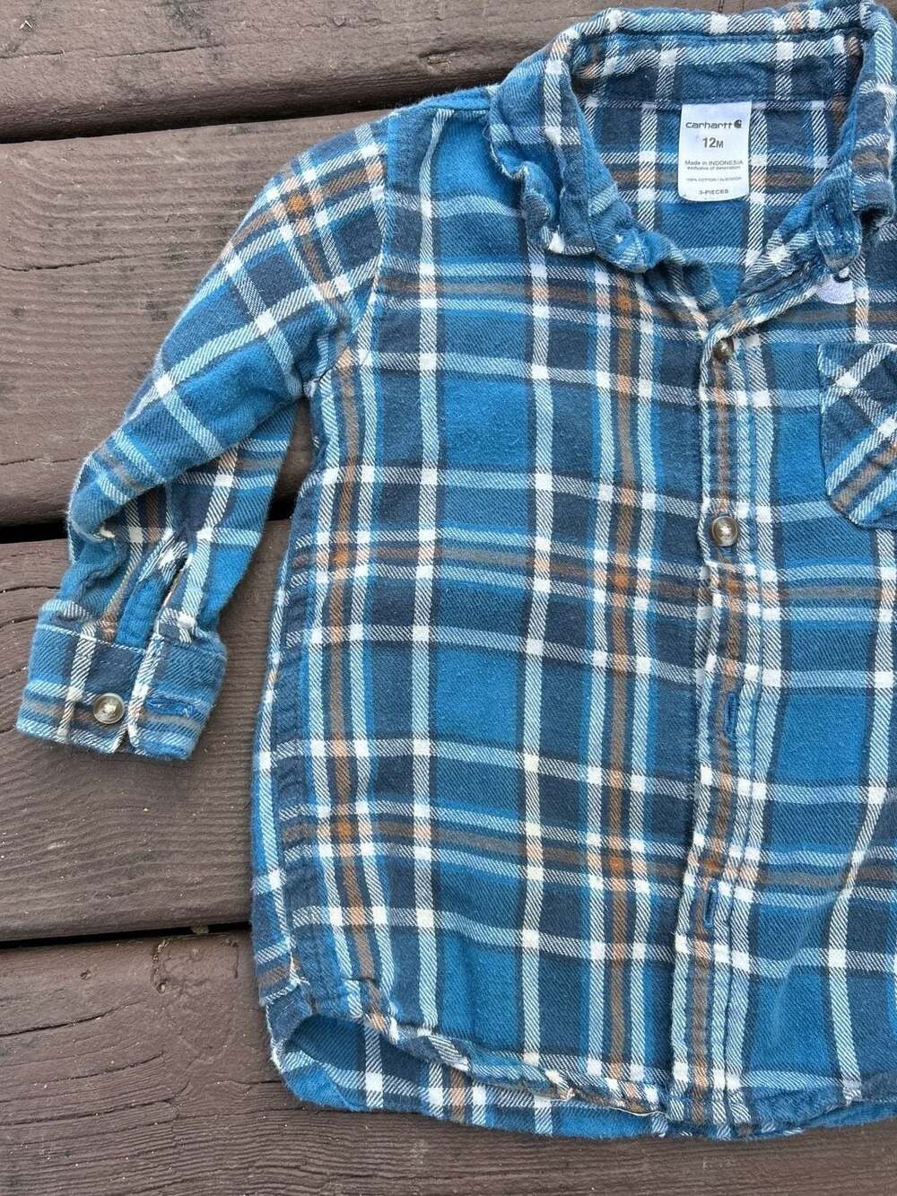 Carhartt Baby Boy's 12M Blue Plaid Cotton Flannel Long Sleeve Shirt - Picture 2 of 6